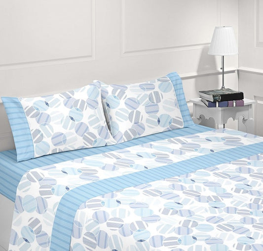 Jogo de Cama Estampado Azul 100% Algodão