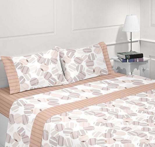 Jogo de Cama Estampado Bege 100% Algodão