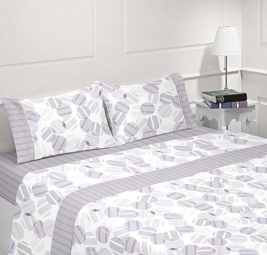 Jogo de Cama Estampado Cinza Claro 100% Algodão com Lençol Ajustável