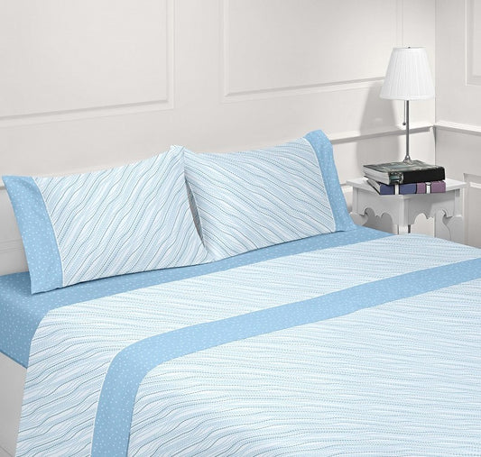Jogo de Cama Estampado Azul 100% Algodão