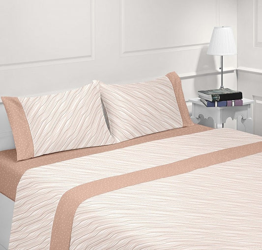 Jogo de Cama Estampado Bege 100% Algodão