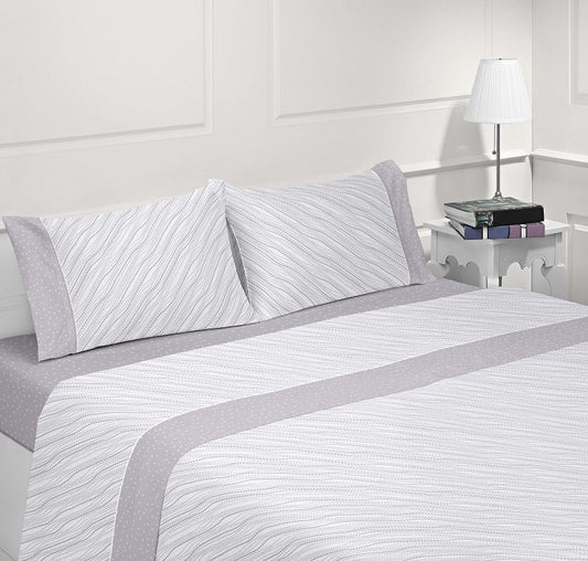 Jogo de Cama Estampado Cinza Claro 100% Algodão