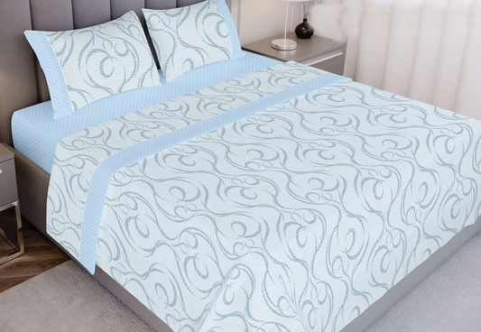 Jogo de Cama Estampado Azul 100% Algodão