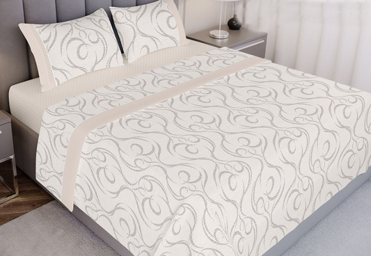 Jogo de Cama Estampado Bege 100% Algodão