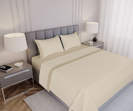 Jogo de Cama Liso Bege 100% Algodão com Lençol Ajustável
