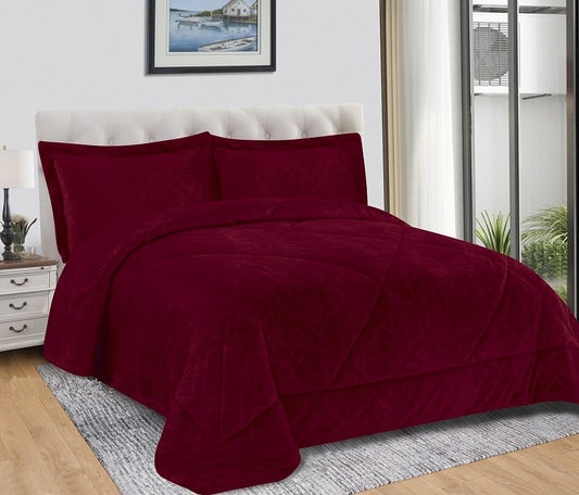 Edredão Pêlo de Borrego Jacquard com Almofadas Casal Bordeaux