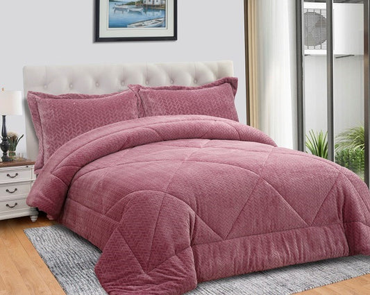 Edredão Pêlo de Borrego Jacquard com Almofadas Casal Rosa