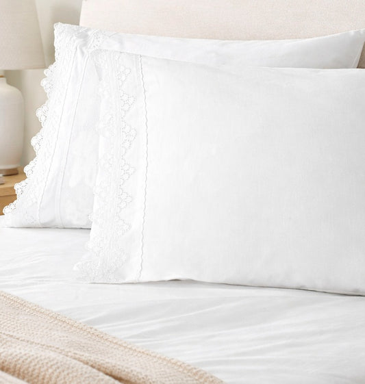Jogo de Cama em Algodão com Renda Bordado Inglês Branco Ref.2170
