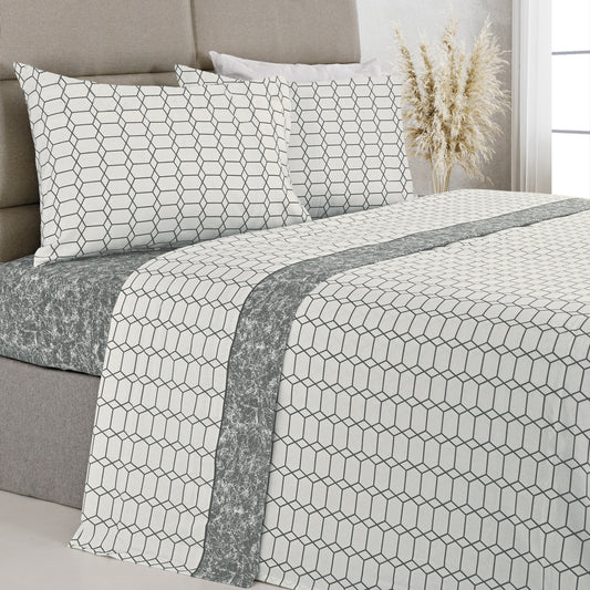 Jogo de Cama Flanela Abstrato Cinza
