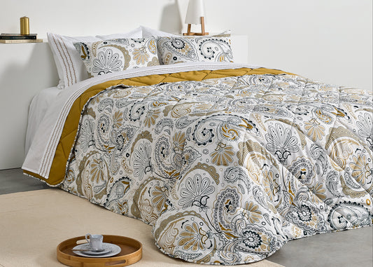 Edredão Dupla Face Paisley Mostarda