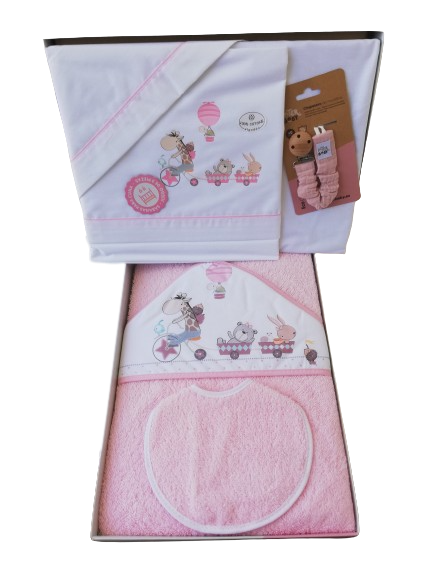 Conjunto de cama e banho bebe algodão rosa