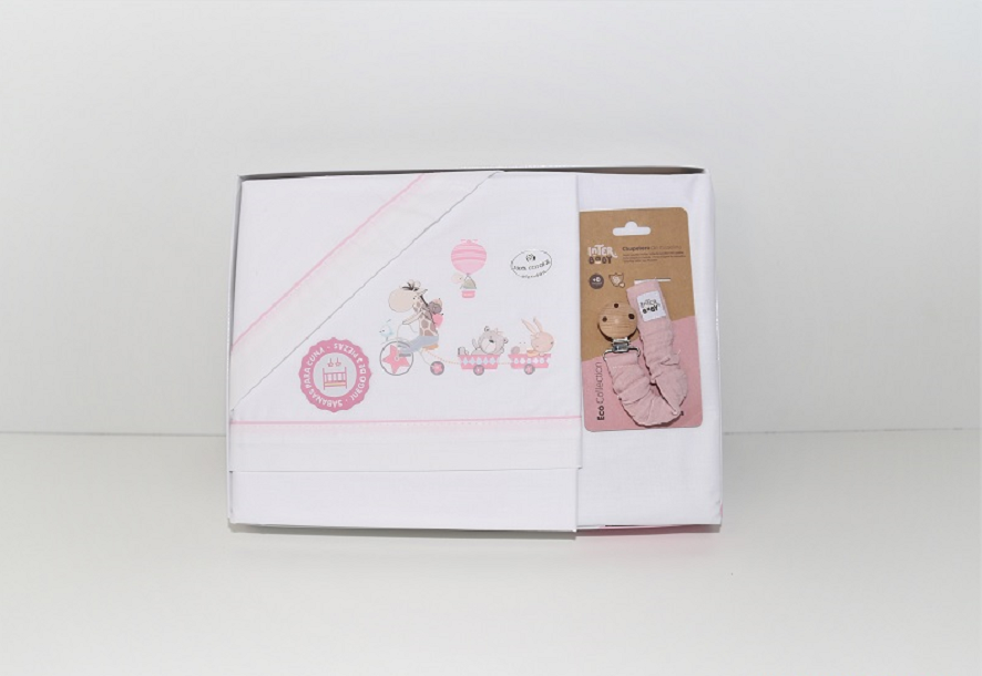 Conjunto de cama bebe algodão rosa