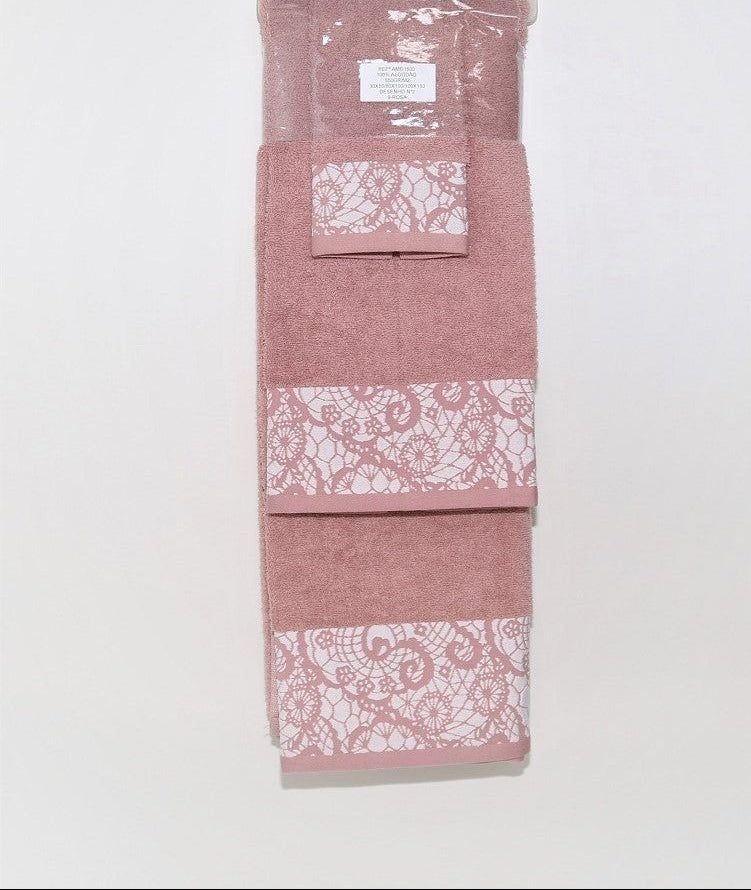 Jogo de banho rosa 550g 100% algodão com 3 peças – Daltextil
