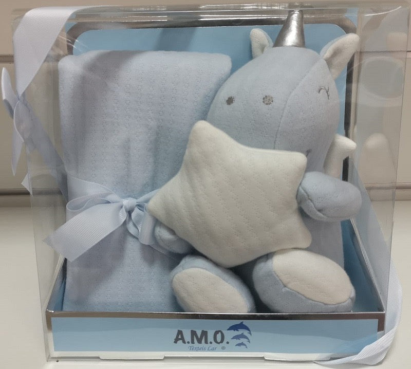 Manta bébé unicórnio azul