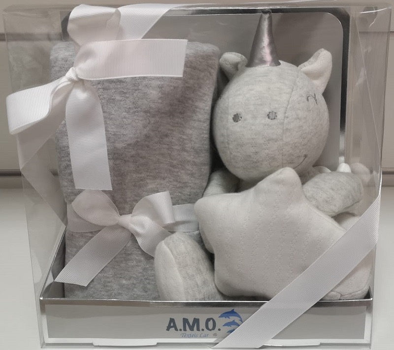 Manta bébé unicórnio cinza