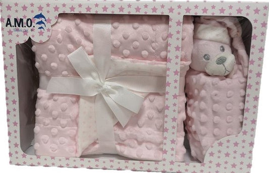 Manta bébé doudou urso com chapéu rosa