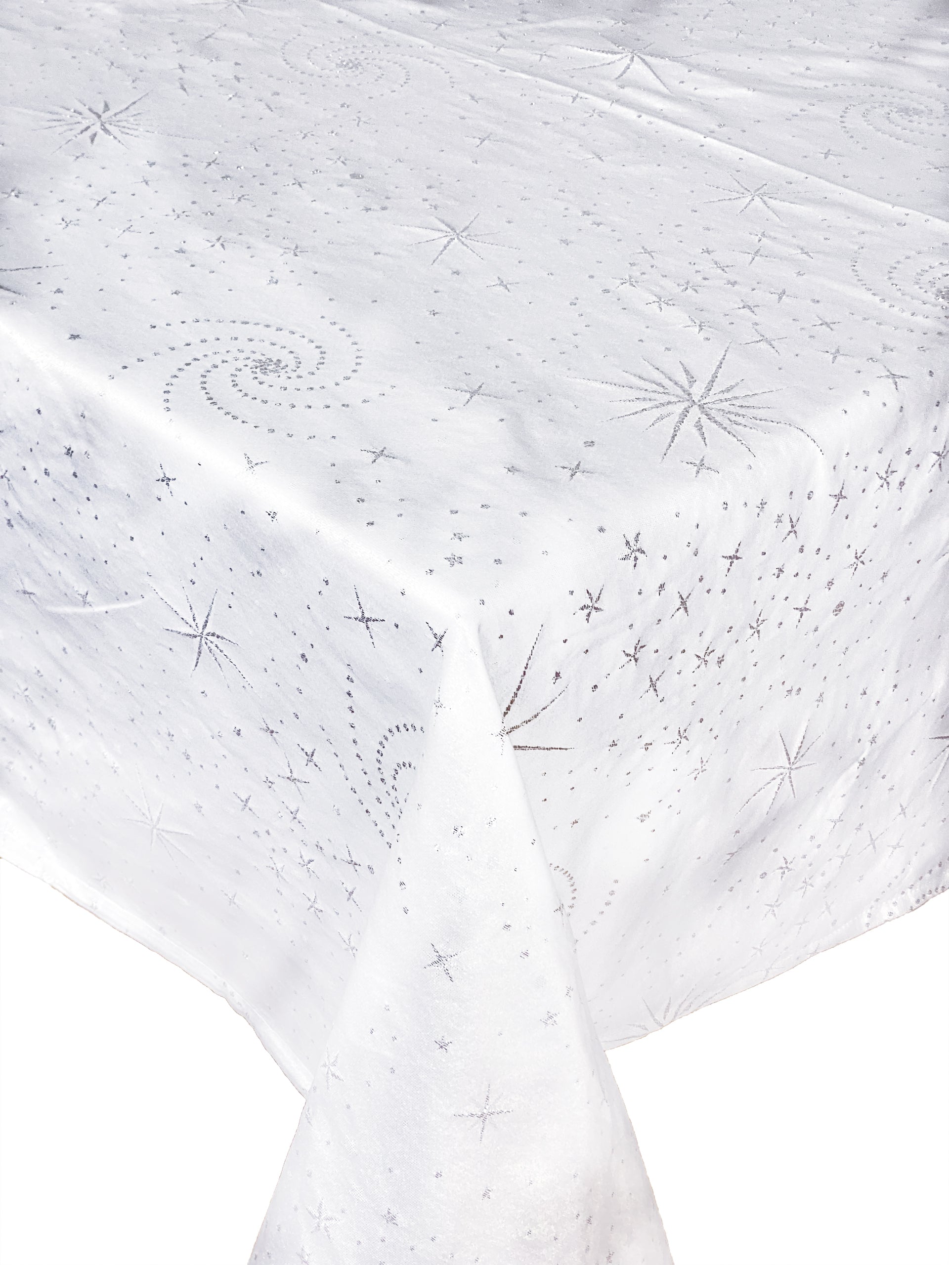 Toalha de mesa estrelas branco prata