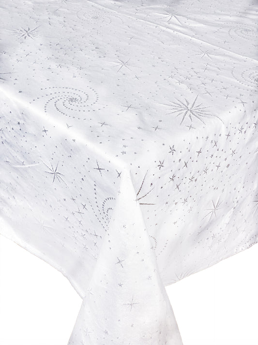 Toalha de mesa estrelas branco prata